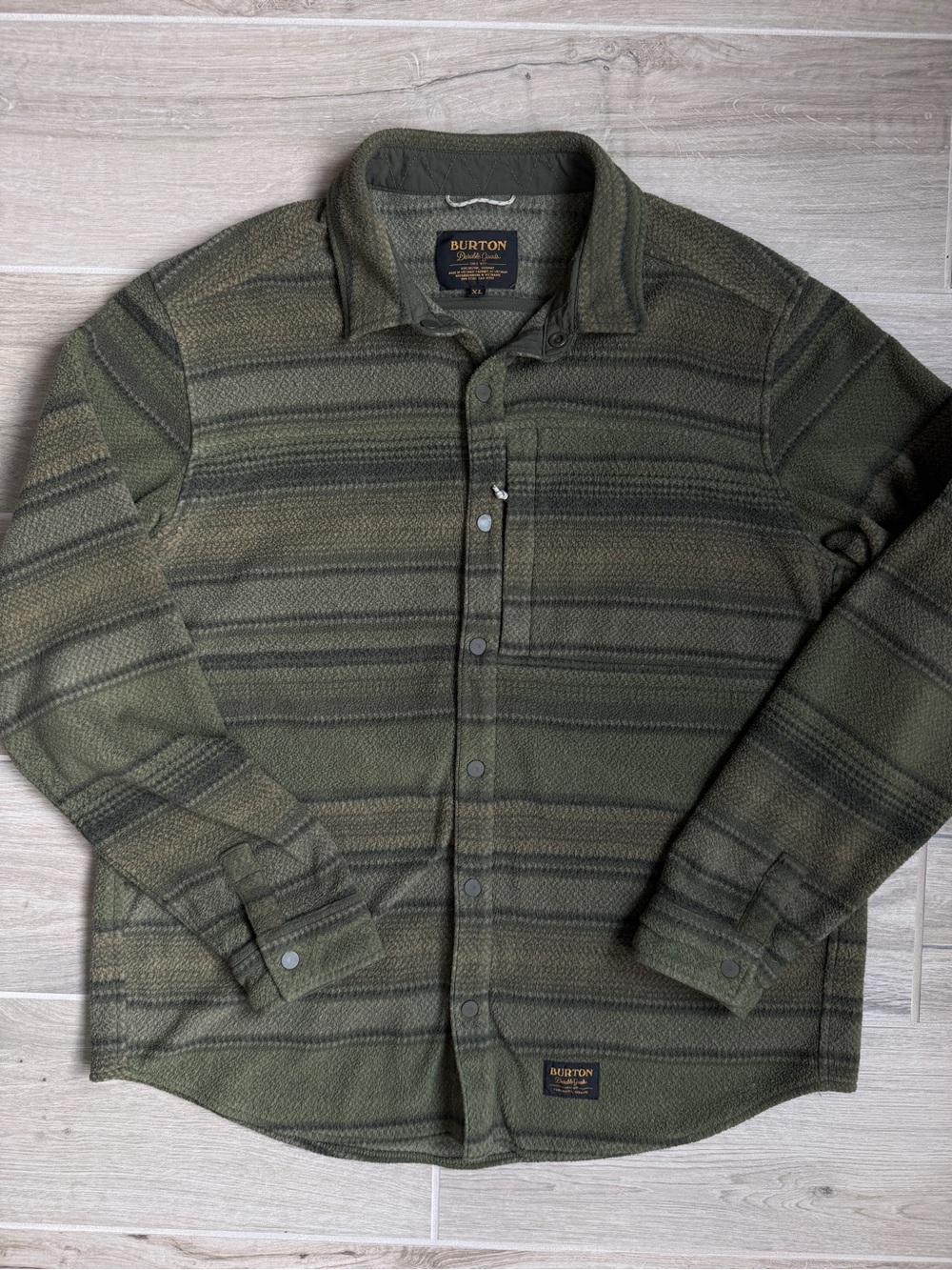Burton Spillway Mens XL Olive Stripe DRYRIDE Fleece Snap Shirt Jacket Shacket